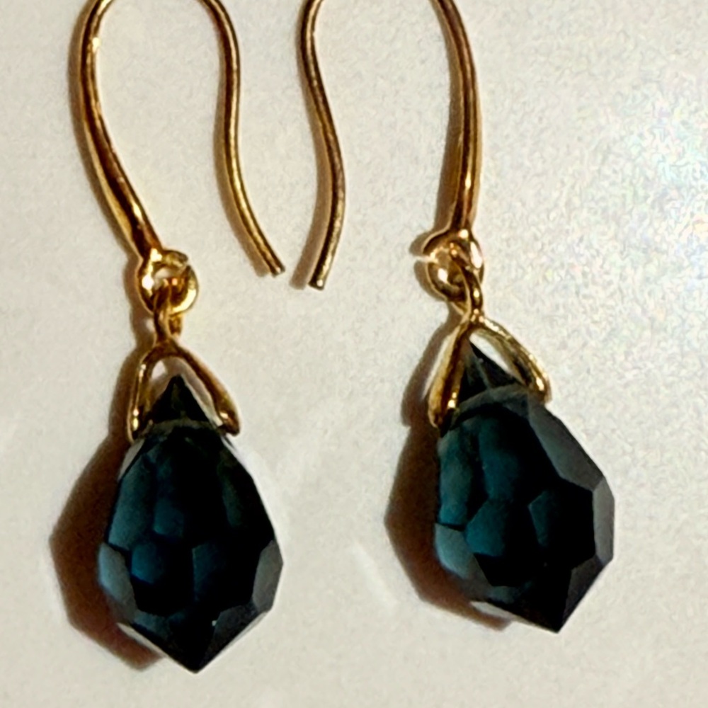 Gold and Deep Blue Teardrop Earrings